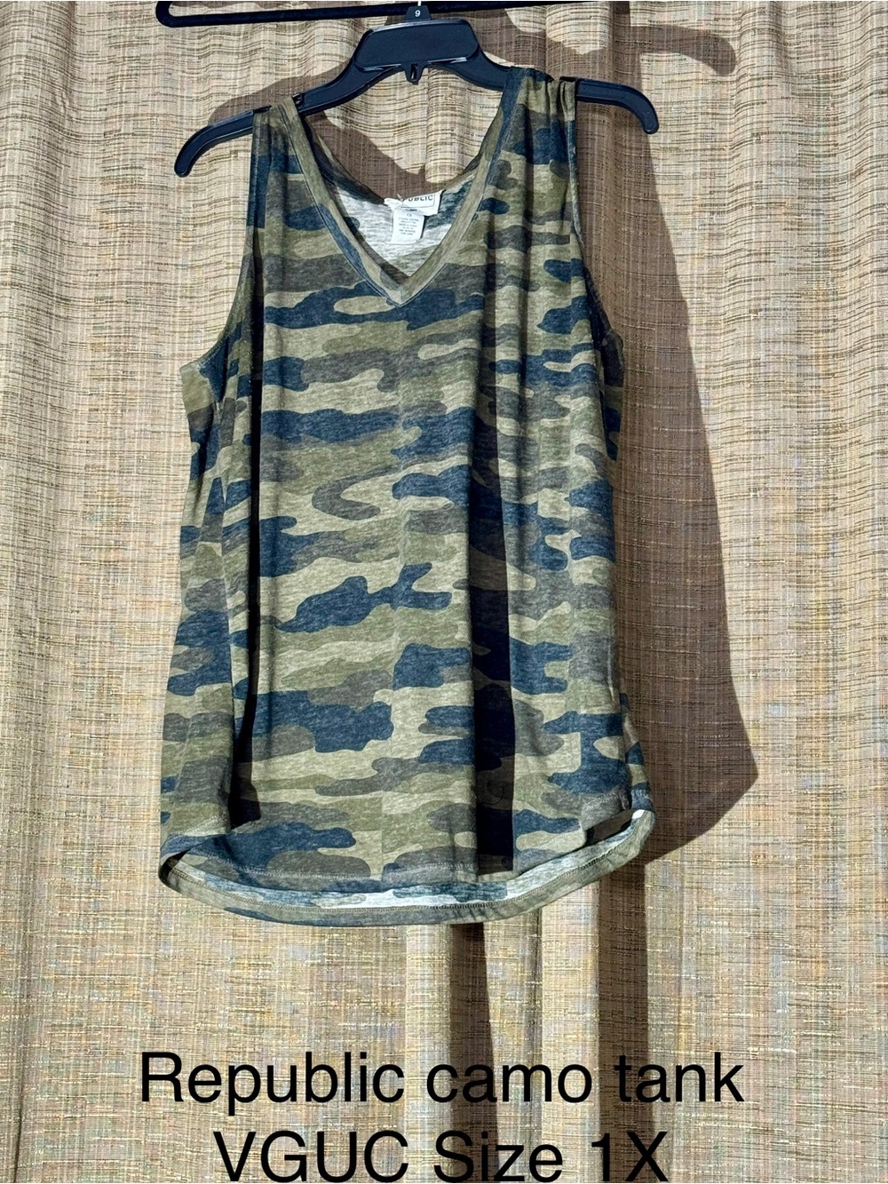 Republic Camo V-Neck Tank Top - Olive/Black - Size 1X